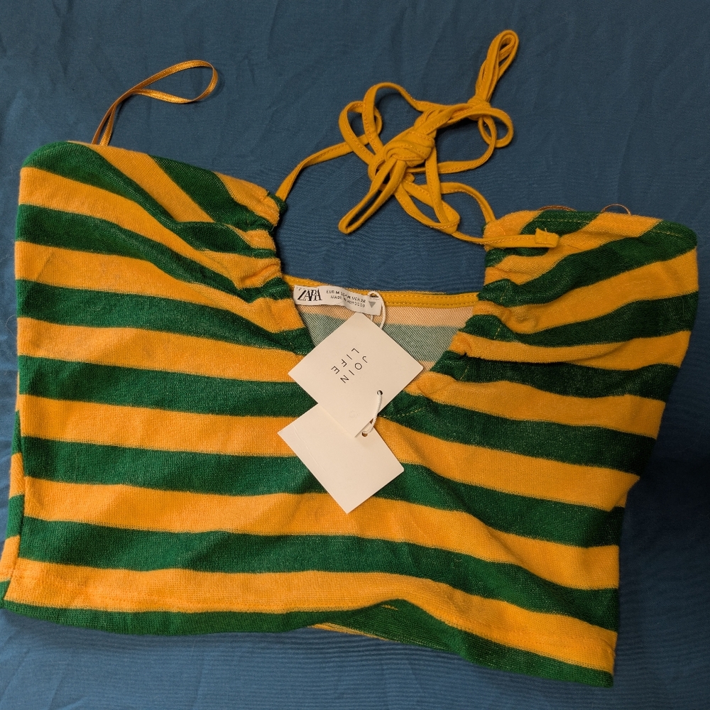 Zara Bold Green and Yellow Striped Top